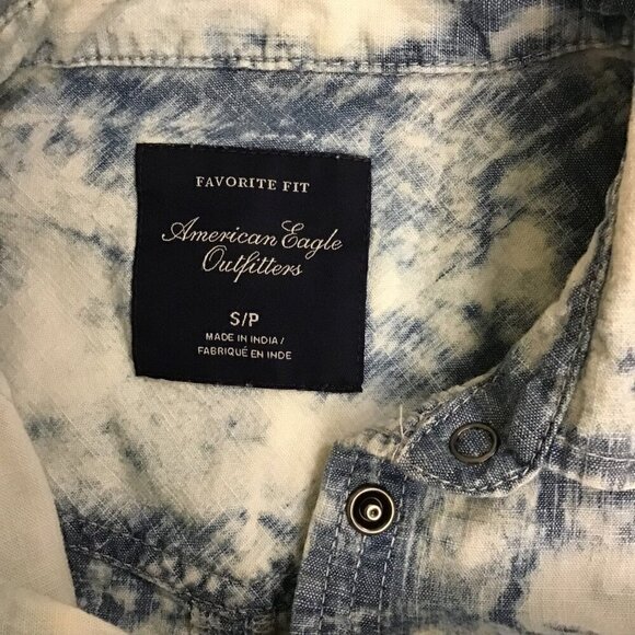 American Eagle Small Avis Pearl Snap Women’s Western Tie Dye Shirt Top Blue - Picture 6 of 9